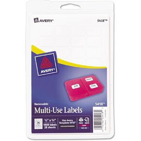 ملصقات متعددة الاستخدام قابلة للإزالة من Avery 05418، مقاس 1/2 بوصة × 3/4 بوصة، أبيض، 1008 ملصق/عبوة in Kuwait