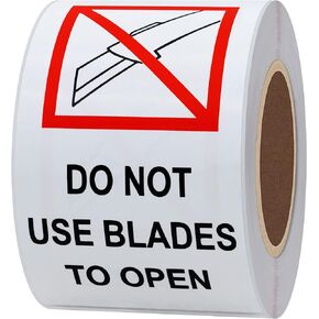 Hybsk 2x4 Inch Red and Black "Do Not Use Blades to Open" Warning Labels Stickers Total 200 Labels Per Roll