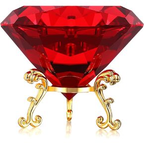 80mm(3.1inch) Diamond Crystal Paperweight Large Diamond Shaped with Stand Jewels Crystal Home Wedding Decoration Centerpieces (Red)