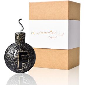 F Bomb Paperweight, Hilarious, Decorative, and Unique Office Cubicle Desk Decor and Book Weight - Funny Gag Gift for Coworkers and Gamers Home Office Men Women Cool Stuff (1 Silver Paperweight)