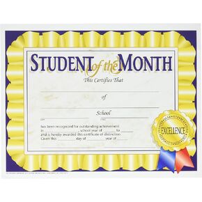 HAYES SCHOOL PUBLISHING VA528 Student of The Month Certificate, 8-1/2" x 11" Size, Paper, 0.2" Height, 10.9" Width, 8.4" Length (Pack of 30)