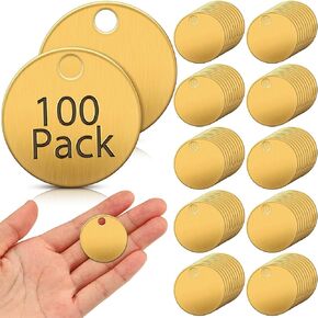 Hicarer 100 Pcs 1.25 Inch Solid Brass Tags for Stamping Round Brass Tags Blank Valve Tags Gold Tags Stamping Blanks Tag with Hole for Pets Plants Doors Pipe Valves Equipment Tool and Keys Labeling