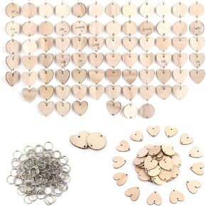 200 Pieces in Total Wooden Circles Wooden Heart Tags with Holes,Wood Craft Set with Holes and Ring Clips for Birthday Board, Valentine, Chore Boards, Arts and Crafts Tags (200 Pieces)