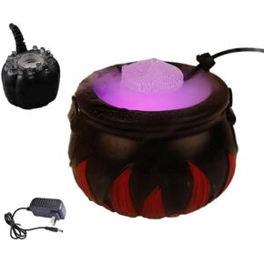 Halloween Witches Pumpkin Cauldron Mist Maker with 12 LEDs Lights Color Changing Fogger Mist Maker Halloween Home Outdoor Porch Party Decorations Red Fire Bucket