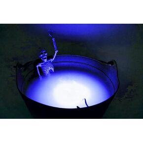 Fogging Black 14" Witch Cauldron with Skeleton Sauna and Blue Fogger (w/multi-color options). Great for Halloween Decor, Trick or Treat Candy Bucket - Kettle Includes Handle - 14 Inch wide.