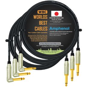 WORLDS BEST CABLES 3 Units - 3 Foot - Pedal, Effects, Patch, Instrument Cable Custom Made Using Mogami 2319 Wire & Amphenol ACPM-RN-AU & ACPM-GN-AU M-Series Angled & Straight Gold TS Plugs
