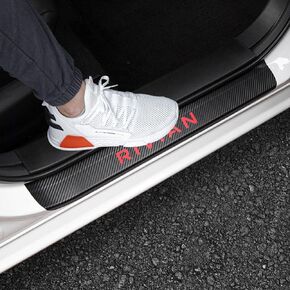 LEXLEY For RIVIAR R1S R1T Carbon Fiber Style Leather Door Sill Protector Anti-Dirty Scuff Plate Cover Guard Sills Protector Trim,Welcome Pedal Protect 4PCS -BLUE