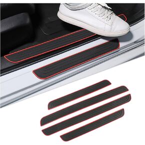 4PCS Car Door Sill Plate Protectors, Auto Door Entry Guards Sill Scuff Cover Panel Step Protector, PVC Rubber Anti-Scratch Front Rear Door Pedal, Car Accessories for Most Vehicles (Red/Sport)