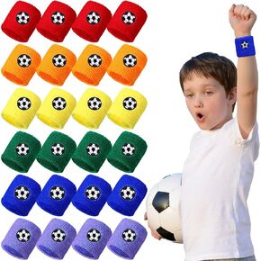 24 Pieces Kids Sweatbands Kids Athletic Wristbands Childrens Sweat Bands Assorted Colors Football Sweatband Sports Party Favors for Sports Birthday Party, 6 Colors