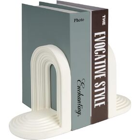 AELS Mordern Bookends, Mid Century Arch Heavy Duty Book Ends, Unique Decorative Bookend Supports for Shelves, Office Desktop Book Stand, Stopper for Books/Movies/CD, White