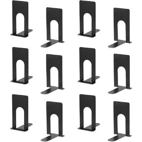 نهايات الكتب، نهايات الرفوف، نهايات معدنية شديدة التحمل، حامل رف كتب أسود غير قابل للانزلاق للمنزل والمكتب والمكتبة والمدرسة (4.9 × 3.7 × 2.6 بوصة، 6 أزواج)
