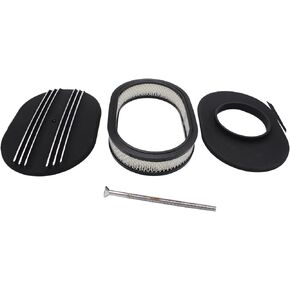 12" Oval Half Finned Black Aluminum Air Cleaner Compatible With Classic Chevy Ford