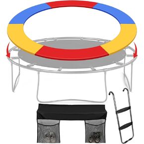 Trampoline Accessory Set, Trampoline Pad, Wide Step Trampoline Ladder and Trampoline Storage Bag, Trampoline Replacement Safety Pad Spring Cover, No Holes for Pole for Outdoor Indoor(