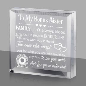 My Bonus Sister Gifts Sister Gift Heart Keepsake and Paperweight from Sister Brother Clear Acrylic Sister in Law Gift for Women Friendship Gift for Women Friend Sister Birthday Wedding (Elegant Style)