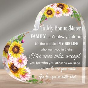 My Bonus Sister Gifts Sister Gift Heart Keepsake and Paperweight from Sister Brother Clear Acrylic Sister in Law Gift for Women Friendship Gift for Women Friend Sister Birthday Wedding (Elegant Style)