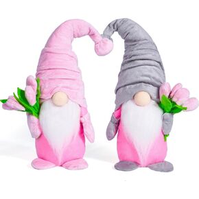 Mothers Day Gnomes Mother's Day Decorations Spring Gnomes Plush Stuffed Tulip Pink Gnomes Decor Gifts for Mom Girls Spring Decorations for Home 2PCS