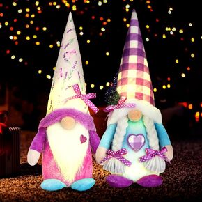 زينة الربيع الأرجواني التماثيل للمنزل، مضاءة الخزامى جنوم ديكور أفخم دمية لتمثال الجدول جنوم الحلي الأم النساء هدية in Kuwait