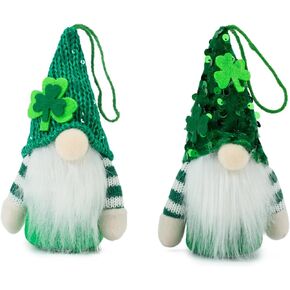 2 Packs St Patricks Day Gnomes Plush Decorations with Light Leprechaun Doll Decorations Irish Green Shamrock Gift Tomte for Ornaments
