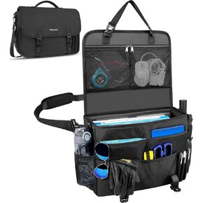 Patrol Bag Law Enforcement, Car Front Seat Organizer, Hanging Passenger Seat Storage Bag with 17 Inch Laptop Sleeve, Water Resistant Men Backseat Messenger for Truck Office, Police Car, Black