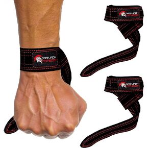 Dark Iron Fitness Weightlifting Leather Suede Lifting Wrist Straps Bundle for Men and Women Wraps Weight for a Heavy Powerlifting Grip Hooks with Padded Support