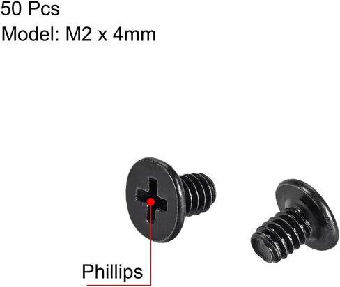 Uxcell M2x4mm فيليبس برغي السحابة أسود 3.8 مم ضياء رأس المسمار لأجهزة الكمبيوتر المحمول PC TV مروحة التبديل 50 قطعة in Saudi Arabia