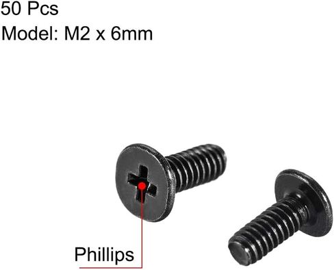 Uxcell M2x4mm فيليبس برغي السحابة أسود 3.8 مم ضياء رأس المسمار لأجهزة الكمبيوتر المحمول PC TV مروحة التبديل 50 قطعة in Saudi Arabia