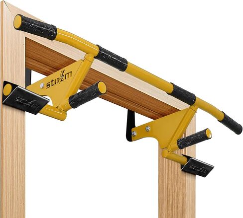 STOZM MultiEx Chin Up Bar - شريط الذقن في المدخل مع خيارات ألوان متعددة، وقدرة على الدفع لأعلى، وأوضاع قبضة محمية من TPE، وآلية قفل ذكية وسعة وزن 450 رطلاً in Saudi Arabia