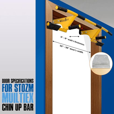 STOZM MultiEx Chin Up Bar - شريط الذقن في المدخل مع خيارات ألوان متعددة، وقدرة على الدفع لأعلى، وأوضاع قبضة محمية من TPE، وآلية قفل ذكية وسعة وزن 450 رطلاً in Saudi Arabia