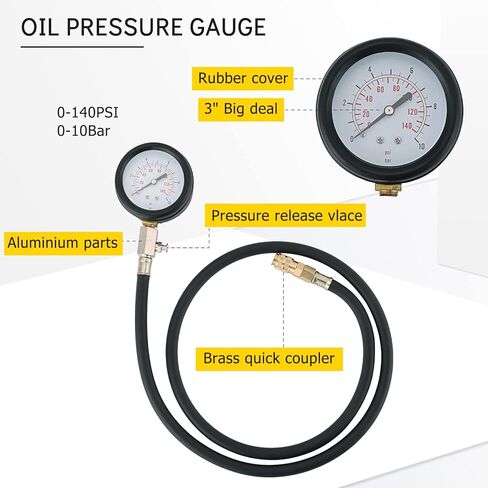 Oil Pressure Tester Kit | 0-140 PSI Engine Cylinder Oil Pressure Diagnostic Tester Tool Set with Hose Adapters for Cars ATVs Trucks Use in Kuwait
