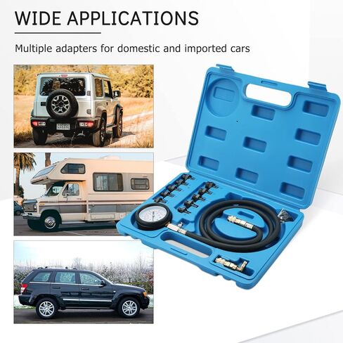 Oil Pressure Tester Kit | 0-140 PSI Engine Cylinder Oil Pressure Diagnostic Tester Tool Set with Hose Adapters for Cars ATVs Trucks Use in Kuwait