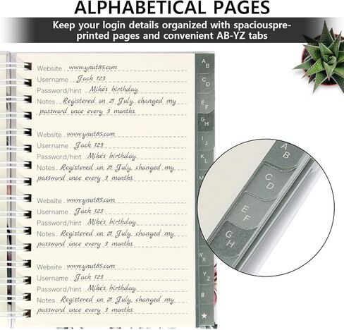 Flowers Password Book - WERTIOO with Alphabetical Tabs, 5.7" x 4.3" Smal Spiral Password Organizer Book, Password Keeper for Seniors, Internet Login, Website, Username, Passwords, for Home or Office in Kuwait