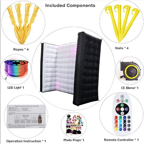 Portable Inflatable Photo Booth Wall (White,7.9 x 3.15 x 7.9ft,) Inflatable LED Photo Booth Wall with Air Blower, Photo Booth Backdrop for Wedding Event in Saudi Arabia