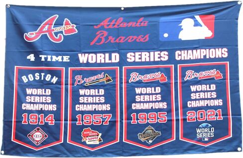 ATL 1914 1957 1995 2021 Braves 4 مرات، علم أبطال العالم، لافتة بطولة داخلية، 3 أقدام في 5 أقدام in Kuwait