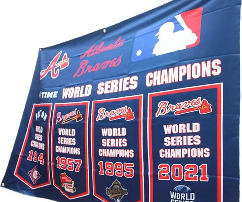 ATL 1914 1957 1995 2021 Braves 4 مرات، علم أبطال العالم، لافتة بطولة داخلية، 3 أقدام في 5 أقدام in Kuwait