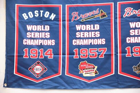 ATL 1914 1957 1995 2021 Braves 4 مرات، علم أبطال العالم، لافتة بطولة داخلية، 3 أقدام في 5 أقدام in Kuwait