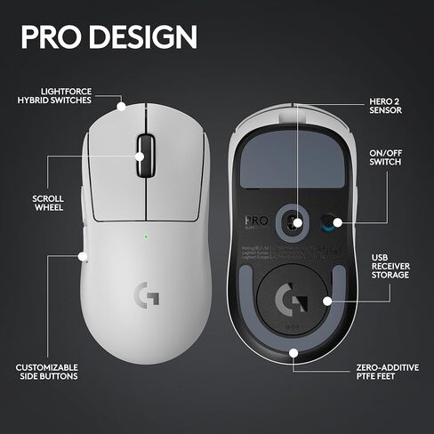 Logitech G PRO X SUPERLIGHT 2 LIGHTSPEED Wireless Gaming Mouse, 4K Polling, Lightweight, LIGHTFORCE Hybrid Switches, HERO 2 Sensor, 32,000 DPI, 5 Programmable Buttons, USB-C Charging, PC & Mac - Black in Saudi Arabia