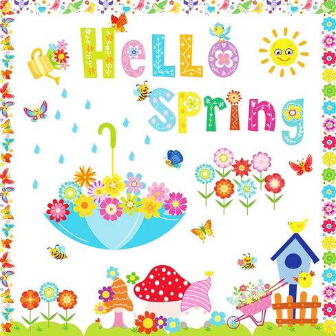 100 Pcs Spring Bulletin Board Decoration Hello Spring Flower Butterfly Cut-Outs Bulletin Board Decoration for School Classroom Game Party Supplies in Kuwait