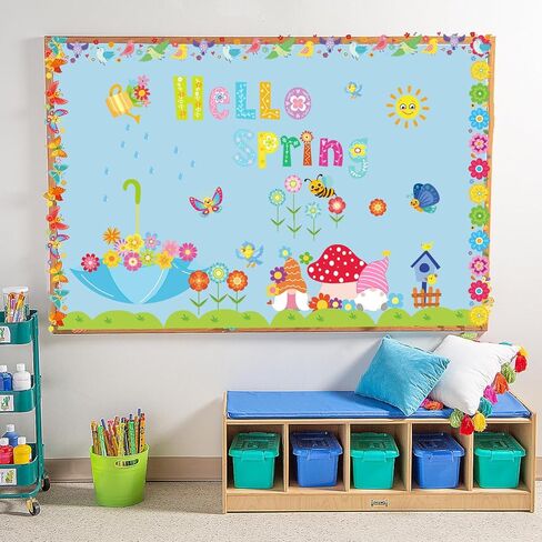 100 Pcs Spring Bulletin Board Decoration Hello Spring Flower Butterfly Cut-Outs Bulletin Board Decoration for School Classroom Game Party Supplies in Kuwait