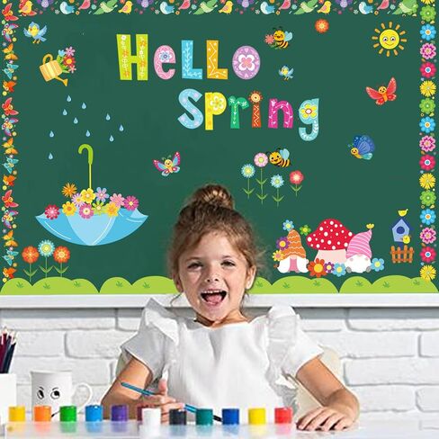 100 Pcs Spring Bulletin Board Decoration Hello Spring Flower Butterfly Cut-Outs Bulletin Board Decoration for School Classroom Game Party Supplies in Kuwait