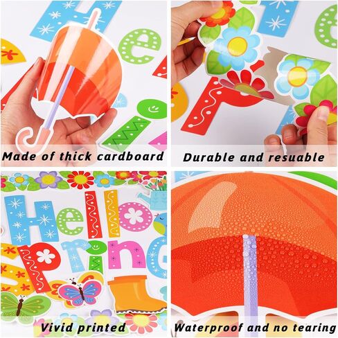 Hello Spring Bulletin Board Set Spring Classroom Decoration Flower Bulletin Border Butterfly Bird Bee Cutouts Bulletin Board Spring Colorful Wall Decals for Kids Classroom School Game Home Decor in Saudi Arabia