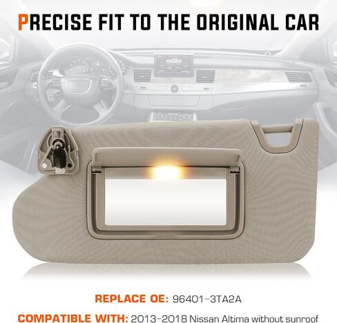 قطعة بديلة لواقي الشمس من الجانب الأيسر من Youx Moto باللون البيج لسيارة Nissan Altima 2013 2014 2015 2016 2017 2018، مع مرآة وإضاءة فانيتي، يستبدل # 96401-3TA2A in Saudi Arabia