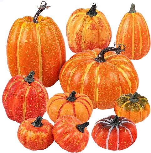 FUNARTY Thanksgiving Pumpkin Decor 10pcs Artificial Pumpkins Assorted Size Autumn Fall Pumpkins Decoration for and Harvest Farmhouse Table Decorative in Saudi Arabia