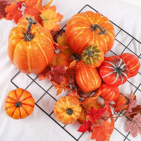 FUNARTY Thanksgiving Pumpkin Decor 10pcs Artificial Pumpkins Assorted Size Autumn Fall Pumpkins Decoration for and Harvest Farmhouse Table Decorative in Saudi Arabia