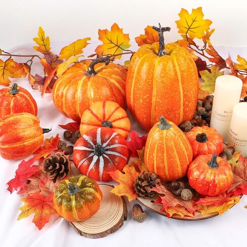 FUNARTY Thanksgiving Pumpkin Decor 10pcs Artificial Pumpkins Assorted Size Autumn Fall Pumpkins Decoration for and Harvest Farmhouse Table Decorative in Saudi Arabia