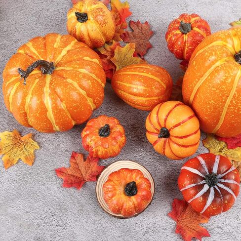 FUNARTY Thanksgiving Pumpkin Decor 10pcs Artificial Pumpkins Assorted Size Autumn Fall Pumpkins Decoration for and Harvest Farmhouse Table Decorative in Saudi Arabia