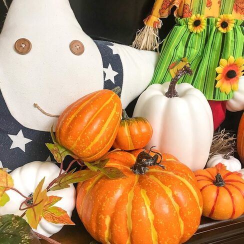 FUNARTY Thanksgiving Pumpkin Decor 10pcs Artificial Pumpkins Assorted Size Autumn Fall Pumpkins Decoration for and Harvest Farmhouse Table Decorative in Saudi Arabia