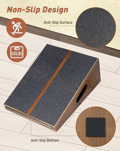 Slant Board for Calf Stretching, Calf Stretcher Slant Board, Incline Board and Hamstring Stretcher, MWAOWM Upgrade Adjustable Professional Wooden Slant Board for Calf Stretching with Non-Slip Pad in Kuwait