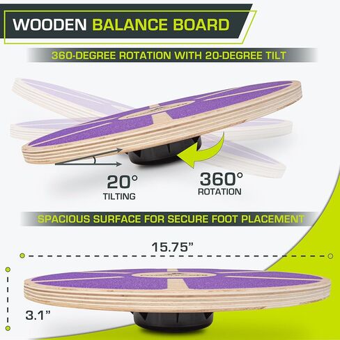 ProSource Wooden Balance Board Non-Slip Wobble Core Trainer 15.75in (39.5cm) Diameter with 360 Rotation for Stability Training, Full Body Exercises, Physical Therapy in Kuwait