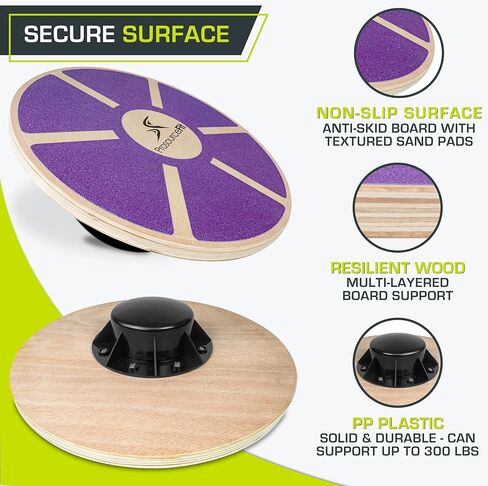 ProSource Wooden Balance Board Non-Slip Wobble Core Trainer 15.75in (39.5cm) Diameter with 360 Rotation for Stability Training, Full Body Exercises, Physical Therapy in Kuwait