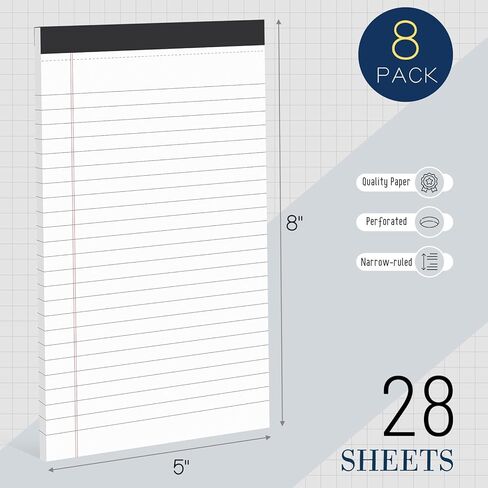 وسادات ملاحظات VITEVER مقاس 5 × 8 بوصة، [8 عبوات] وسادات كتابة مبطنة للمكتب، دفتر ملاحظات مبطن، مسطر ضيق، 28 ورقة/وسادة، أبيض in Kuwait